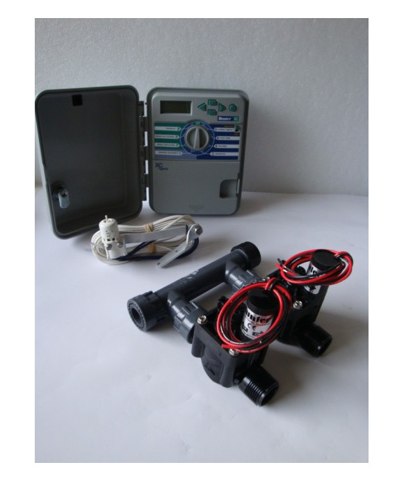 Kit mit 2 Magnetventilen + Outdoor-Programmiergerät + Regensensor