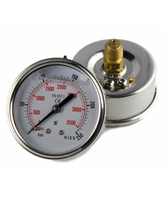 Manometer 0-10 BAR in glycerine with stainless steel case with back connection - 1/4"M - FIMET