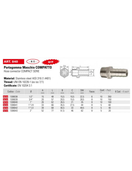 Portagomma Maschio - COMPATTO - AISI 316