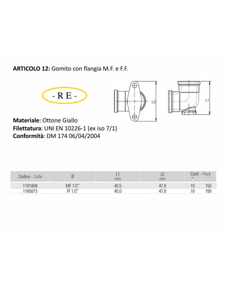 1/2" Messing-Winkel mit Flansch