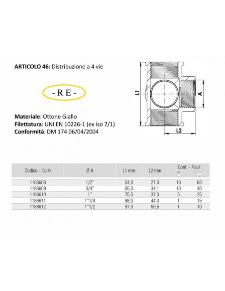 Distribuzione a 4 vie in ottone