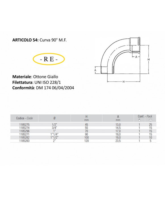 90° MF Messing Bogen