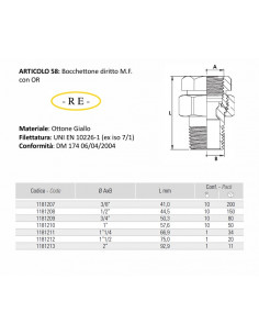 Bocchettone ottone diritto MF 2