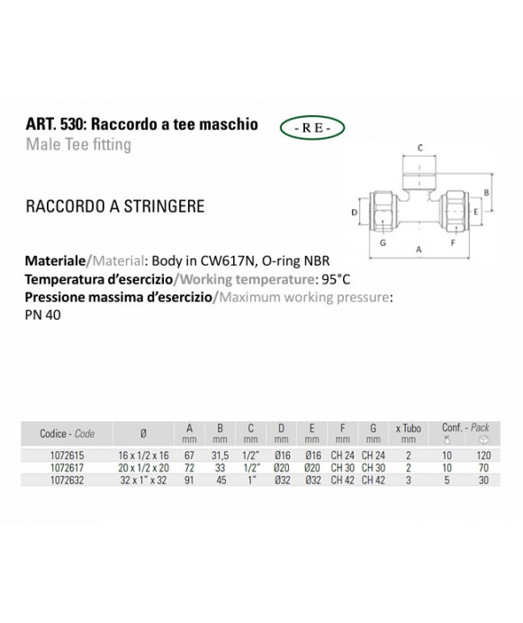 Tee with male thread for multilayer pipe