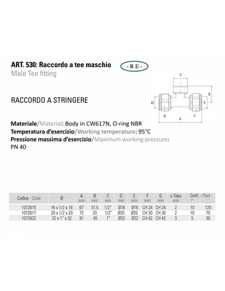 Tee with male thread for multilayer pipe