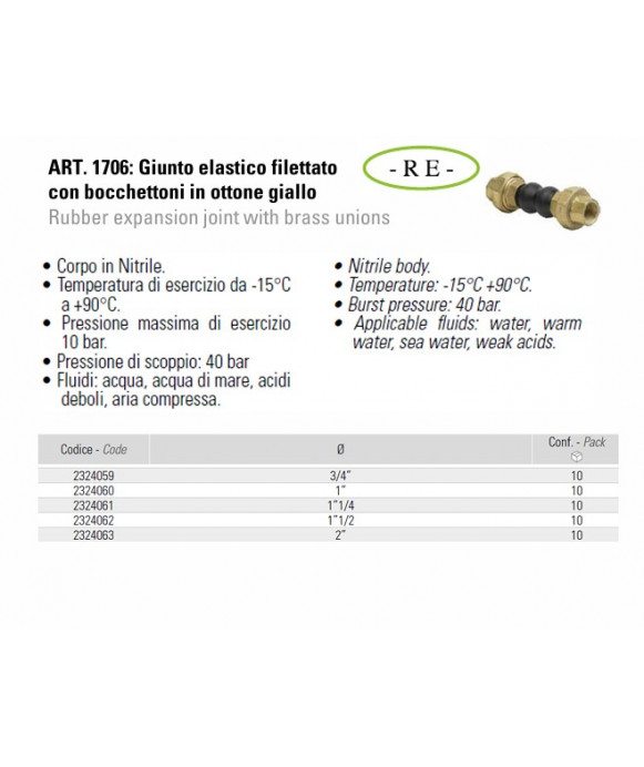 Threaded elastic coupling with brass unions