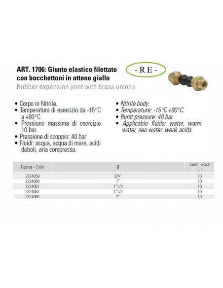Threaded elastic coupling with brass unions