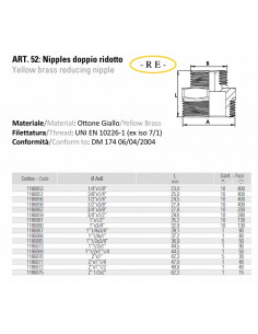Reduzierter Doppelgewindenippel aus M-M Messing 2
