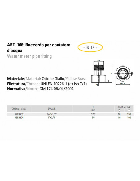 Raccordo per contatore d'acqua