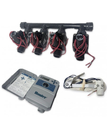 Kit mit 4 Magnetventilen + Outdoor-Programmiergerät + Regensensor