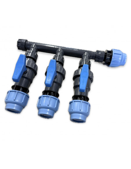 Collecteur 3 voies avec robinets et raccords